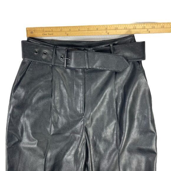 Ted Baker Pants Womens 2 Black Faux Leather Hi Waist Pleated Belted Classic NEW - Picture 9 of 16